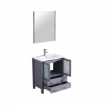 Volez 30" Dark Grey Single Vanity, Integrated Top, White Integrated Square Sink and 28" Mirror w/ Faucet