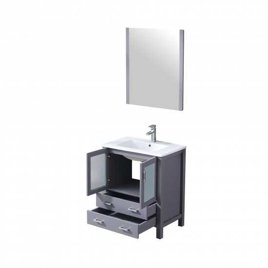 Volez 30" Dark Grey Single Vanity, Integrated Top, White Integrated Square Sink and 28" Mirror w/ Faucet