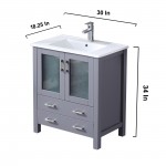 Volez 30" Dark Grey Single Vanity, Integrated Top, White Integrated Square Sink and 28" Mirror w/ Faucet