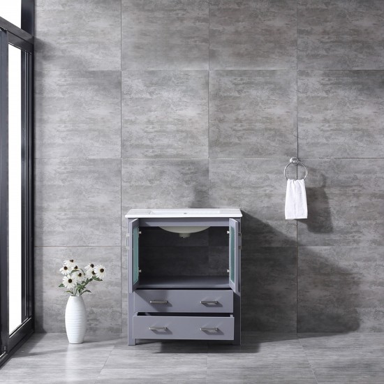 Volez 30" Dark Grey Single Vanity, Integrated Top, White Integrated Square Sink and no Mirror