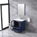 Volez 30" Navy Blue Single Vanity, Integrated Top, White Integrated Square Sink and 28" Mirror w/ Faucet