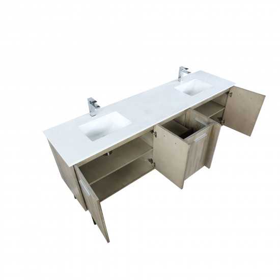 Lancy 80" Rustic Acacia Double Bathroom Vanity, White Quartz Top, White Square Sinks, and Labaro Rose Gold Faucet Set