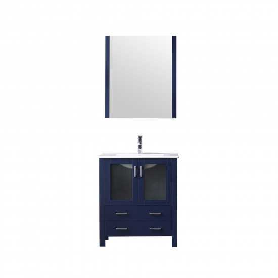 Volez 30" Navy Blue Single Vanity, Integrated Top, White Integrated Square Sink and 28" Mirror w/ Faucet