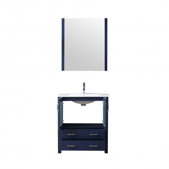 Volez 30" Navy Blue Single Vanity, Integrated Top, White Integrated Square Sink and 28" Mirror w/ Faucet