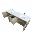 Lancy 80" Rustic Acacia Double Bathroom Vanity, White Quartz Top, White Square Sinks, and Labaro Rose Gold Faucet Set