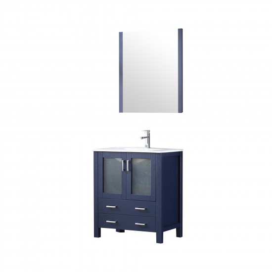 Volez 30" Navy Blue Single Vanity, Integrated Top, White Integrated Square Sink and 28" Mirror w/ Faucet