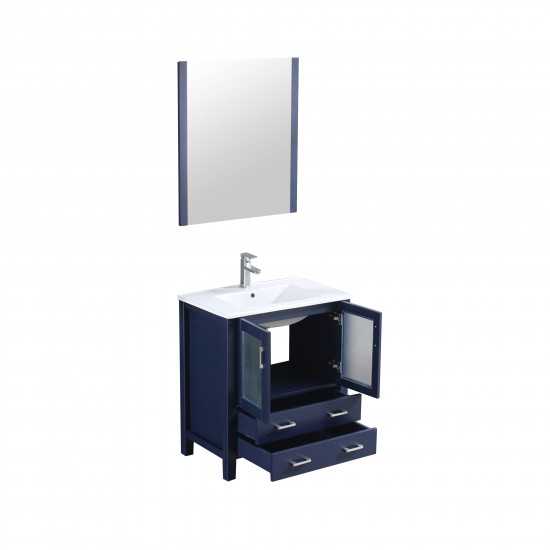 Volez 30" Navy Blue Single Vanity, Integrated Top, White Integrated Square Sink and 28" Mirror w/ Faucet
