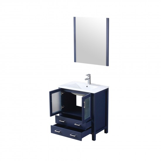 Volez 30" Navy Blue Single Vanity, Integrated Top, White Integrated Square Sink and 28" Mirror w/ Faucet