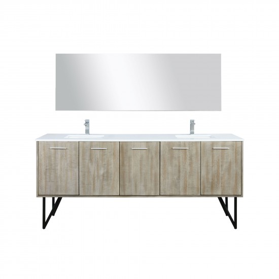 Lancy 80" Rustic Acacia Double Vanity, White Quartz Top, Square Sinks, Labaro Rose Gold Faucet Set, and 70" Mirror