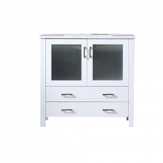 Volez 36" White Single Vanity, Integrated Top, White Integrated Square Sink and no Mirror