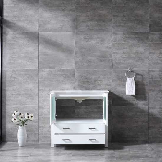 Volez 36" White Single Vanity, Integrated Top, White Integrated Square Sink and no Mirror