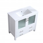 Volez 36" White Single Vanity, Integrated Top, White Integrated Square Sink and no Mirror