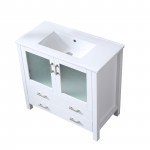 Volez 36" White Single Vanity, Integrated Top, White Integrated Square Sink and no Mirror