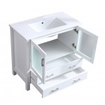 Volez 36" White Single Vanity, Integrated Top, White Integrated Square Sink and no Mirror