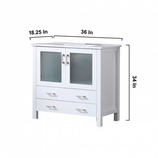 Volez 36" White Single Vanity, Integrated Top, White Integrated Square Sink and no Mirror