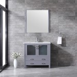 Volez 36" Dark Grey Single Vanity, Integrated Top, White Integrated Square Sink and 34" Mirror w/ Faucet