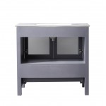 Volez 36" Dark Grey Single Vanity, Integrated Top, White Integrated Square Sink and 34" Mirror w/ Faucet