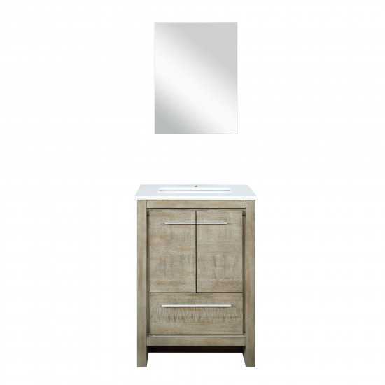 Lafarre 24" Rustic Acacia Bathroom Vanity, White Quartz Top, White Square Sink, and 18" Frameless Mirror