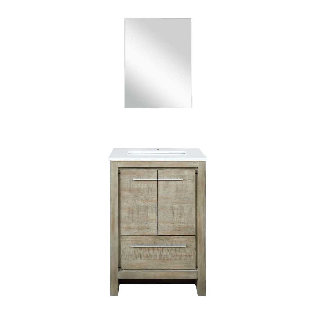 Lafarre 24" Rustic Acacia Bathroom Vanity, White Quartz Top, White Square Sink, and 18" Frameless Mirror Lafarre 24" Rustic Acacia Bathroom Vanity, White Quartz Top, White Square Sink, and 18" Frameless Mirror