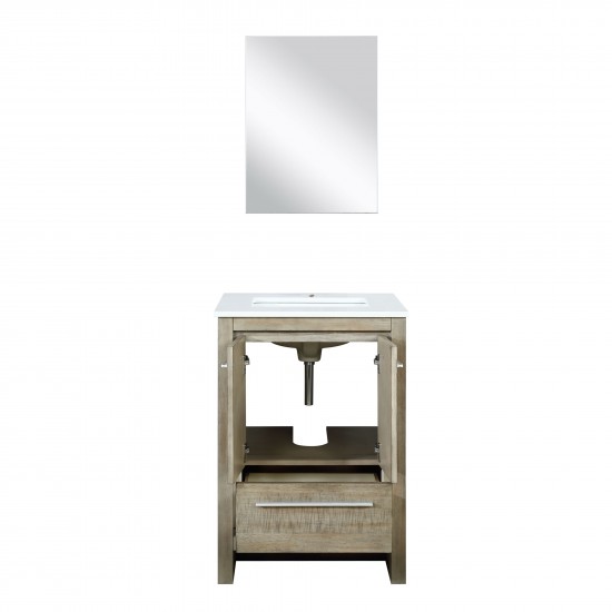 Lafarre 24" Rustic Acacia Bathroom Vanity, White Quartz Top, White Square Sink, and 18" Frameless Mirror