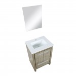 Lafarre 24" Rustic Acacia Bathroom Vanity, White Quartz Top, White Square Sink, and 18" Frameless Mirror