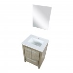 Lafarre 24" Rustic Acacia Bathroom Vanity, White Quartz Top, White Square Sink, and 18" Frameless Mirror