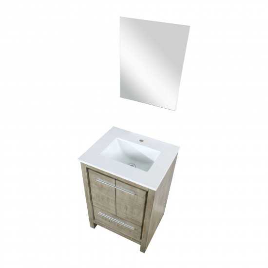 Lafarre 24" Rustic Acacia Bathroom Vanity, White Quartz Top, White Square Sink, and 18" Frameless Mirror