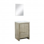 Lafarre 24" Rustic Acacia Bathroom Vanity, White Quartz Top, White Square Sink, and 18" Frameless Mirror