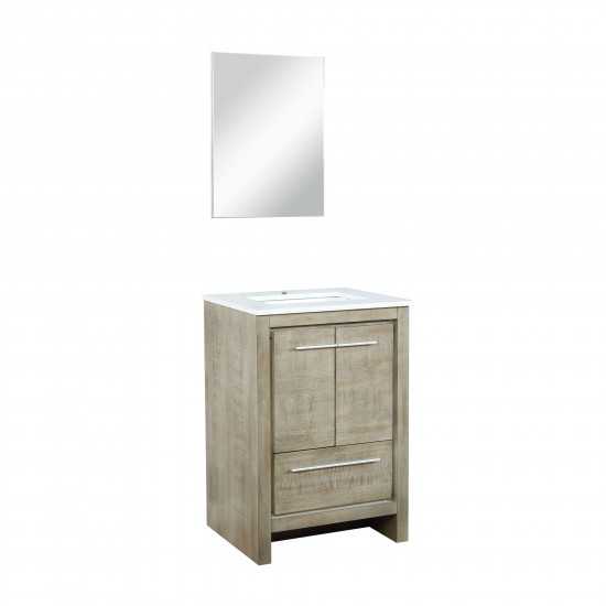 Lafarre 24" Rustic Acacia Bathroom Vanity, White Quartz Top, White Square Sink, and 18" Frameless Mirror