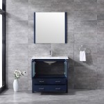 Volez 36" Navy Blue Single Vanity, Integrated Top, White Integrated Square Sink and 34" Mirror w/ Faucet