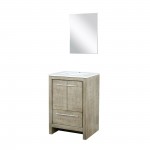 Lafarre 24" Rustic Acacia Bathroom Vanity, White Quartz Top, White Square Sink, and 18" Frameless Mirror