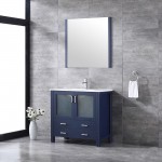 Volez 36" Navy Blue Single Vanity, Integrated Top, White Integrated Square Sink and 34" Mirror w/ Faucet