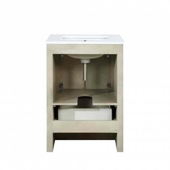 Lafarre 24" Rustic Acacia Bathroom Vanity, White Quartz Top, White Square Sink, and 18" Frameless Mirror