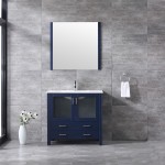 Volez 36" Navy Blue Single Vanity, Integrated Top, White Integrated Square Sink and 34" Mirror w/ Faucet