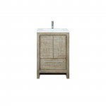 Lafarre 24" Rustic Acacia Bathroom Vanity, White Quartz Top, White Square Sink, and Monte Chrome Faucet Set