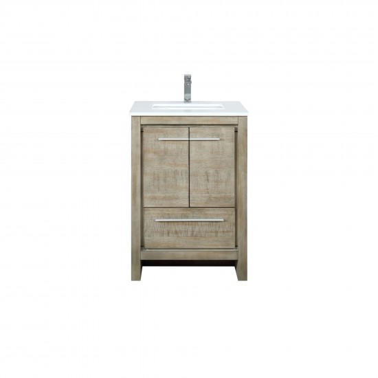 Lafarre 24" Rustic Acacia Bathroom Vanity, White Quartz Top, White Square Sink, and Monte Chrome Faucet Set