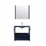 Volez 36" Navy Blue Single Vanity, Integrated Top, White Integrated Square Sink and 34" Mirror w/ Faucet