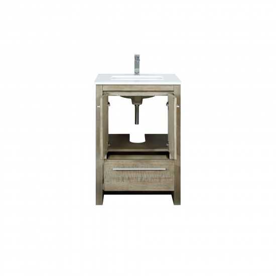 Lafarre 24" Rustic Acacia Bathroom Vanity, White Quartz Top, White Square Sink, and Monte Chrome Faucet Set