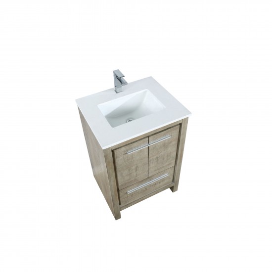 Lafarre 24" Rustic Acacia Bathroom Vanity, White Quartz Top, White Square Sink, and Monte Chrome Faucet Set