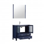 Volez 36" Navy Blue Single Vanity, Integrated Top, White Integrated Square Sink and 34" Mirror w/ Faucet