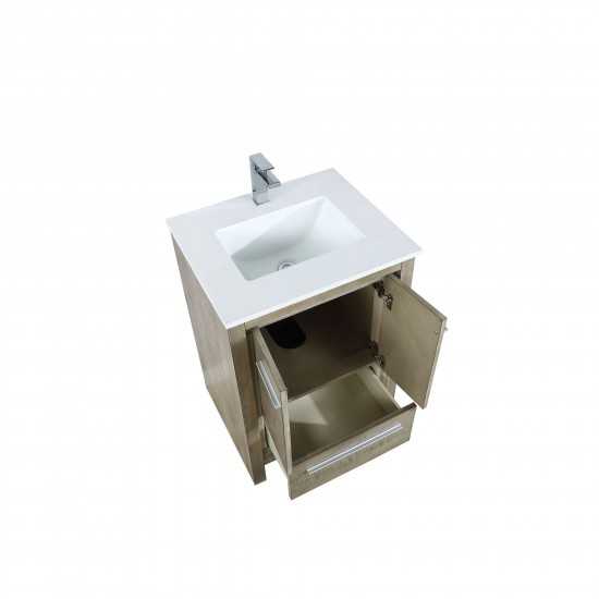 Lafarre 24" Rustic Acacia Bathroom Vanity, White Quartz Top, White Square Sink, and Monte Chrome Faucet Set