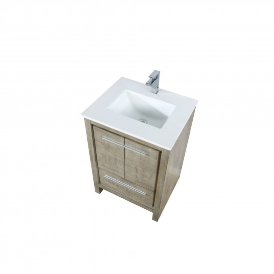 Lafarre 24" Rustic Acacia Bathroom Vanity, White Quartz Top, White Square Sink, and Monte Chrome Faucet Set