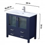 Volez 36" Navy Blue Single Vanity, Integrated Top, White Integrated Square Sink and 34" Mirror w/ Faucet