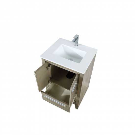 Lafarre 24" Rustic Acacia Bathroom Vanity, White Quartz Top, White Square Sink, and Monte Chrome Faucet Set