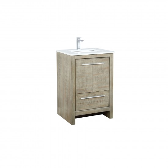 Lafarre 24" Rustic Acacia Bathroom Vanity, White Quartz Top, White Square Sink, and Monte Chrome Faucet Set