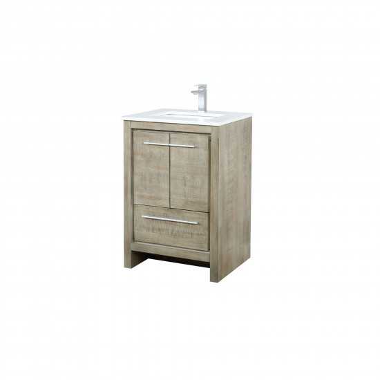 Lafarre 24" Rustic Acacia Bathroom Vanity, White Quartz Top, White Square Sink, and Monte Chrome Faucet Set