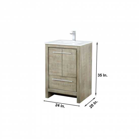 Lafarre 24" Rustic Acacia Bathroom Vanity, White Quartz Top, White Square Sink, and Monte Chrome Faucet Set