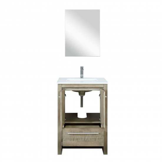 Lafarre 24" Rustic Acacia Vanity, White Quartz Top, White Square Sink, Monte Chrome Faucet Set, and 18" Frameless Mirror