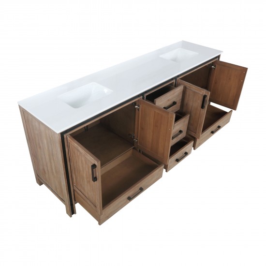 Ziva 84" Rustic Barnwood Double Vanity, Cultured Marble Top, White Square Sink and no Mirror