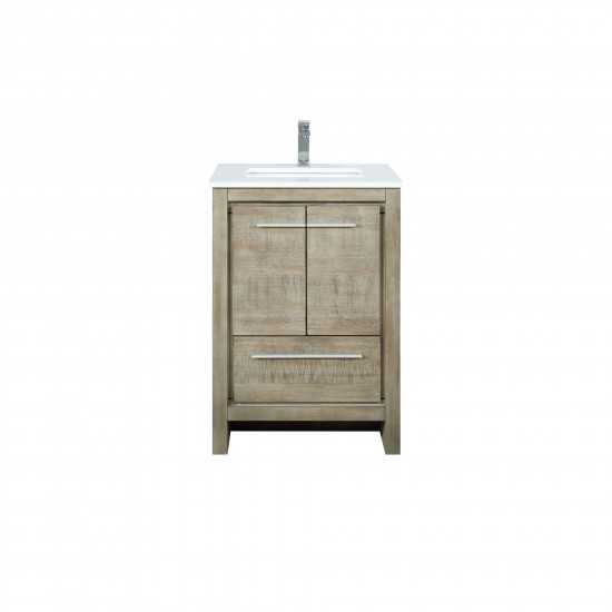 Lafarre 24" Rustic Acacia Bathroom Vanity, White Quartz Top, White Square Sink, and Labaro Brushed Nickel Faucet Set